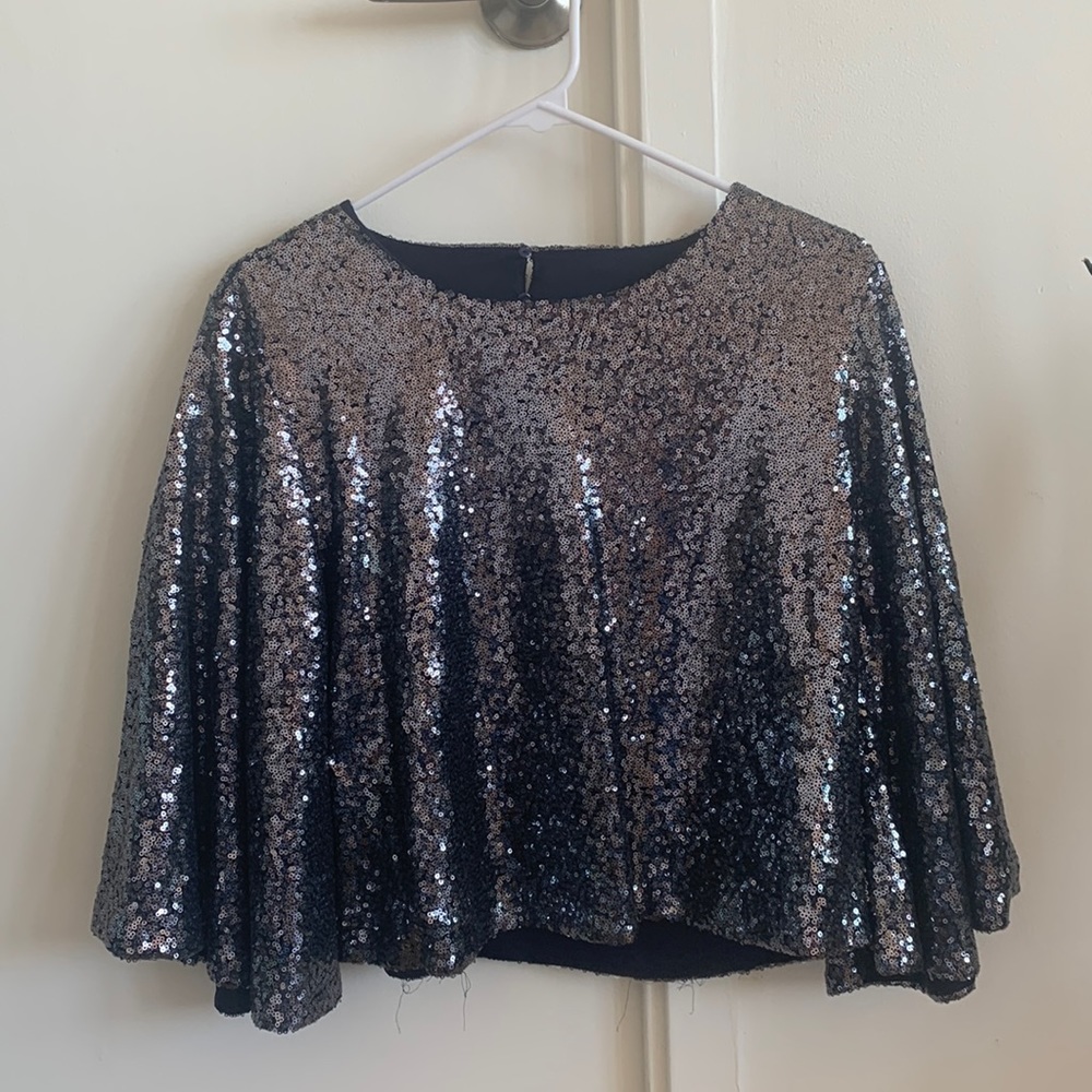 Lulus Nay Blue Sequin Crop Top Size M